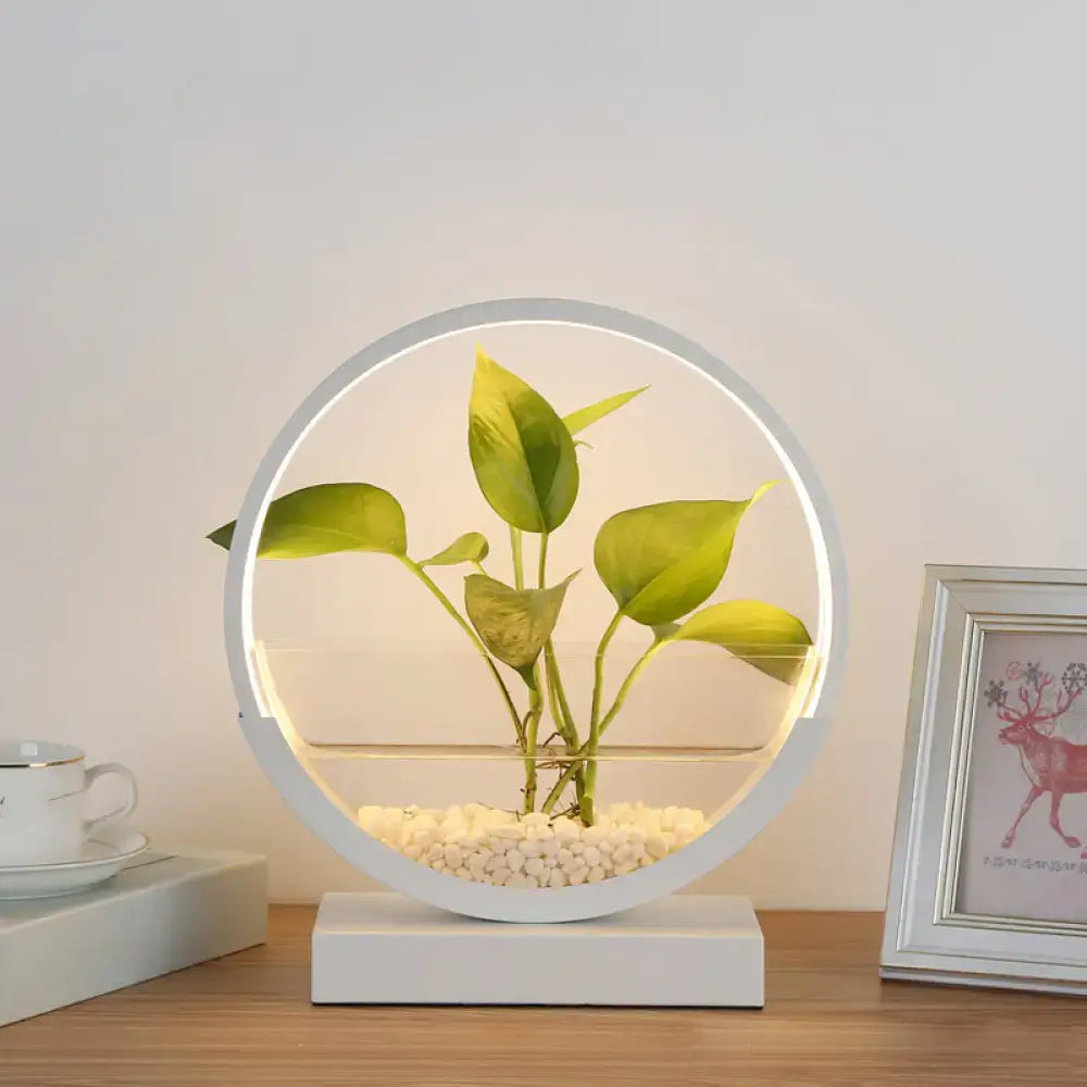 Decorbites nordic circle table lamp with white led housing 110v-120v 220v-240v featuring green hydroponics plant
