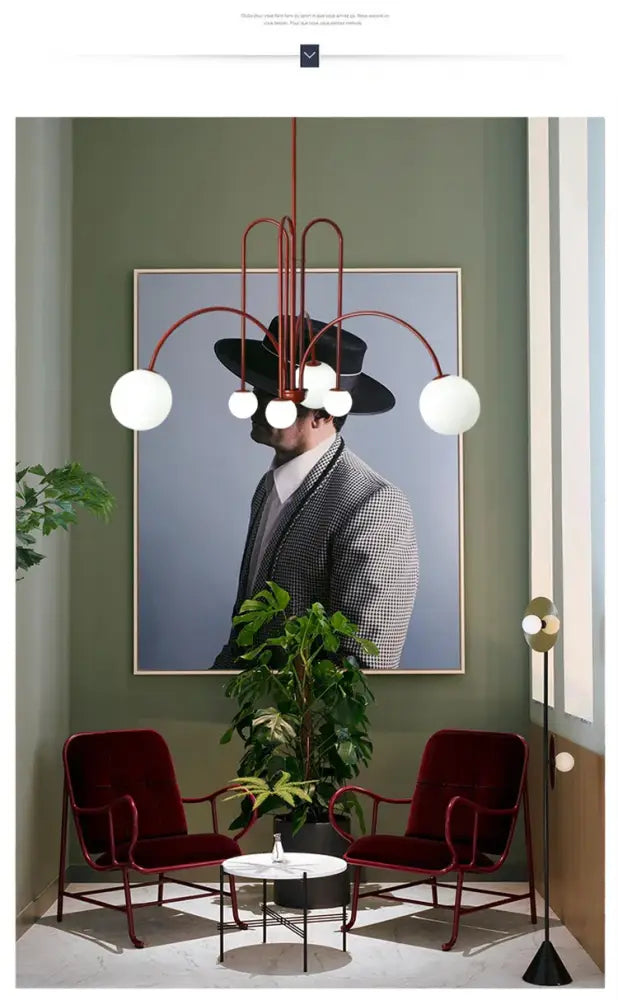 DecorBites™ Nordic comet chandelier featuring copper-toned metal and white glass globes for elegant home décor
