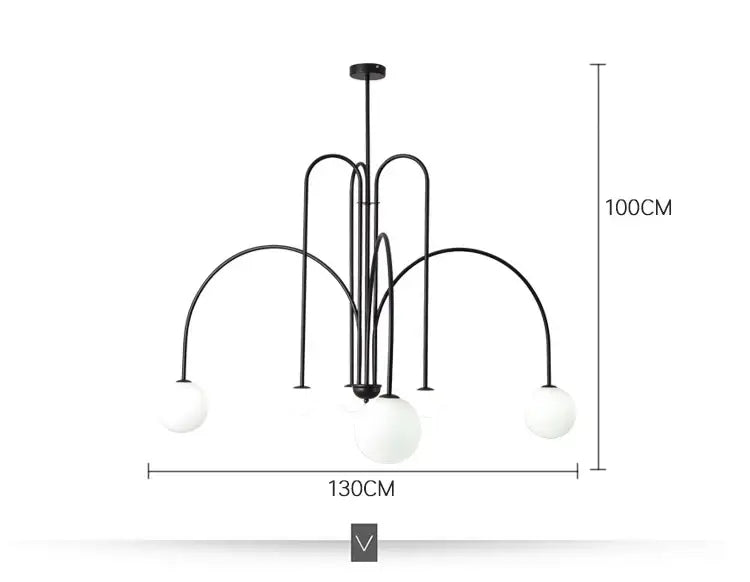 Black metal comet chandelier nordic with three white spherical glass shades for elegant home décor