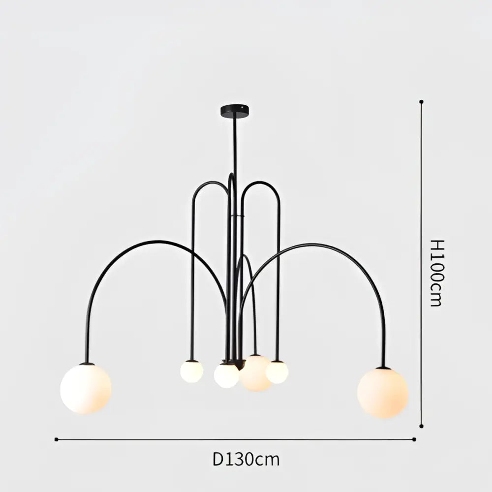 Black metal comet chandelier nordic with curved arms and spherical glass globe shades for elegant home décor