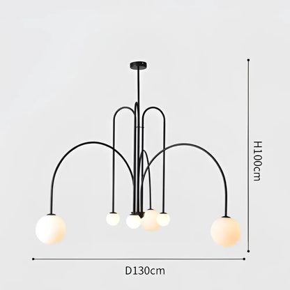 Black metal comet chandelier nordic with curved arms and spherical glass globe shades for elegant home décor