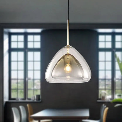 DecorBites™ nordic double glass cone pendant light fixture with clear teardrop glass shade and gold-toned stem