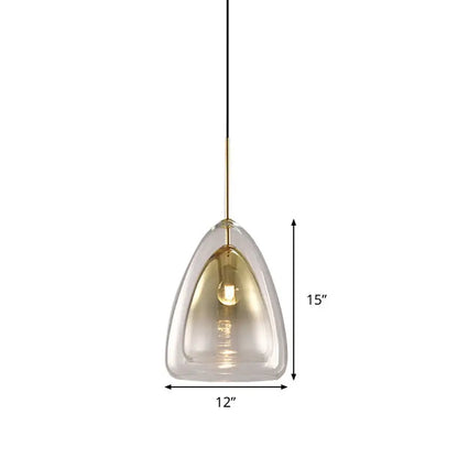 DecorBites™ nordic double glass cone pendant light fixture with clear glass shade and gold metal accents chandelier