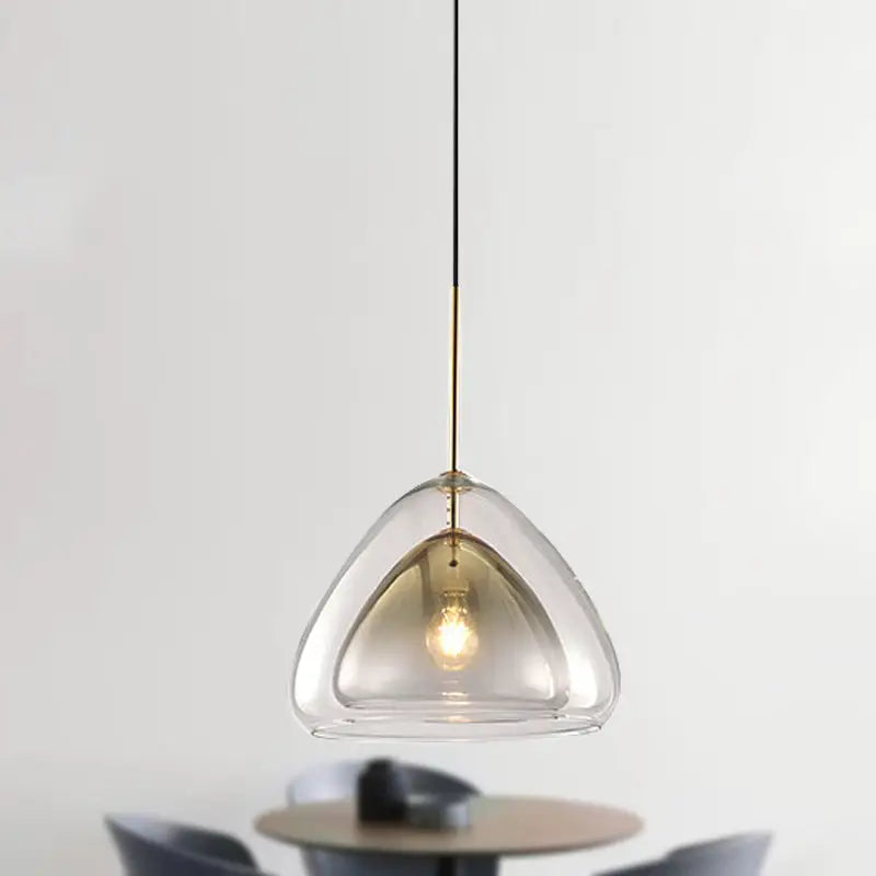 DecorBites™ nordic double glass cone pendant light fixture with clear glass shade and gold-toned metal stem chandelier