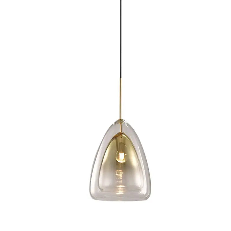 Decorbites™ nordic double glass cone pendant light fixture with clear glass shade and gold-toned metal accents