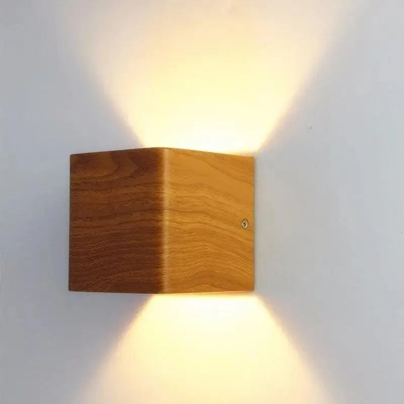 Decorbites™ nordic faux wooden wall light warm-toned wooden cube sconce with minimalist design for bedroom use