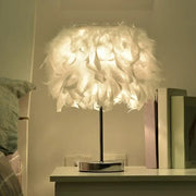 Decorbites™ nordic feather table lamp with soft white feather shade, sleek chrome base, 110v-120v e26 e27 bulb base