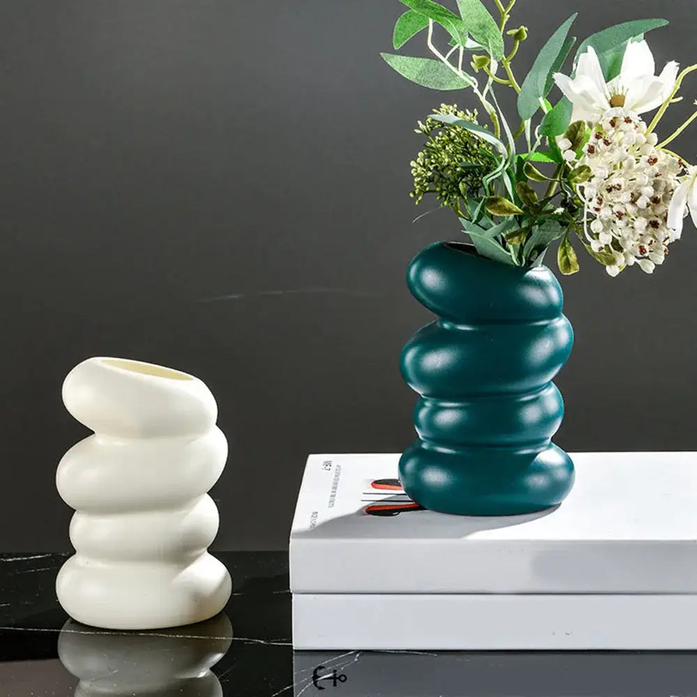 Teal ceramic flower vase with stacked rounded segments decorbites™ nordic flower vase for modern home decor