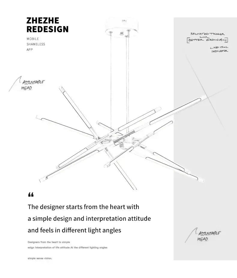 DecorBites™ nordic geometry led chandelier with remote control featuring a minimalist metallic frame and adjustable arms