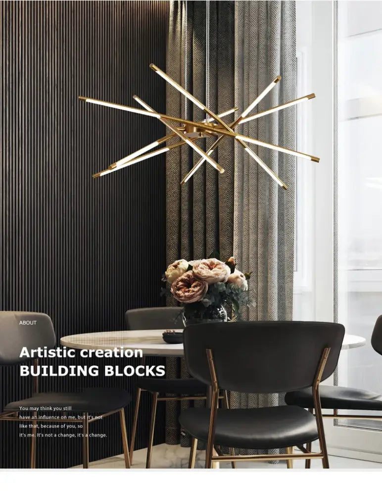 Gold-toned DecorBites™ nordic geometry led chandelier with slender arms and remote control for modern lighting