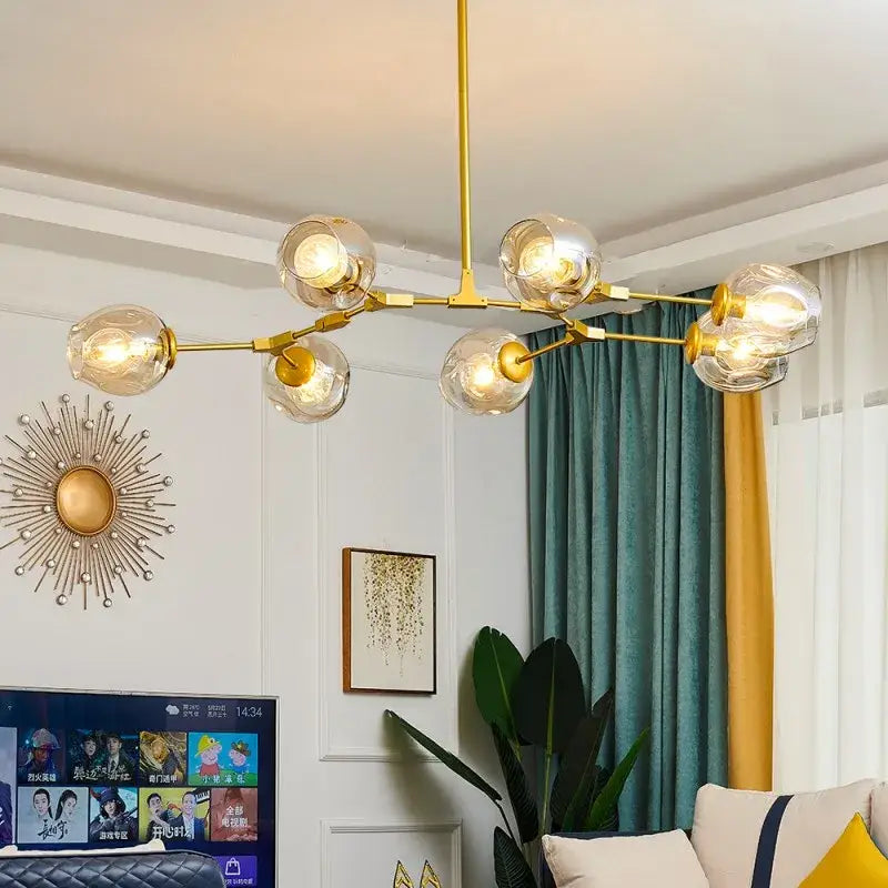 Decorbites nordic glass ball led chandelier in gold tone with multiple spherical glass bulbs for modern lighting