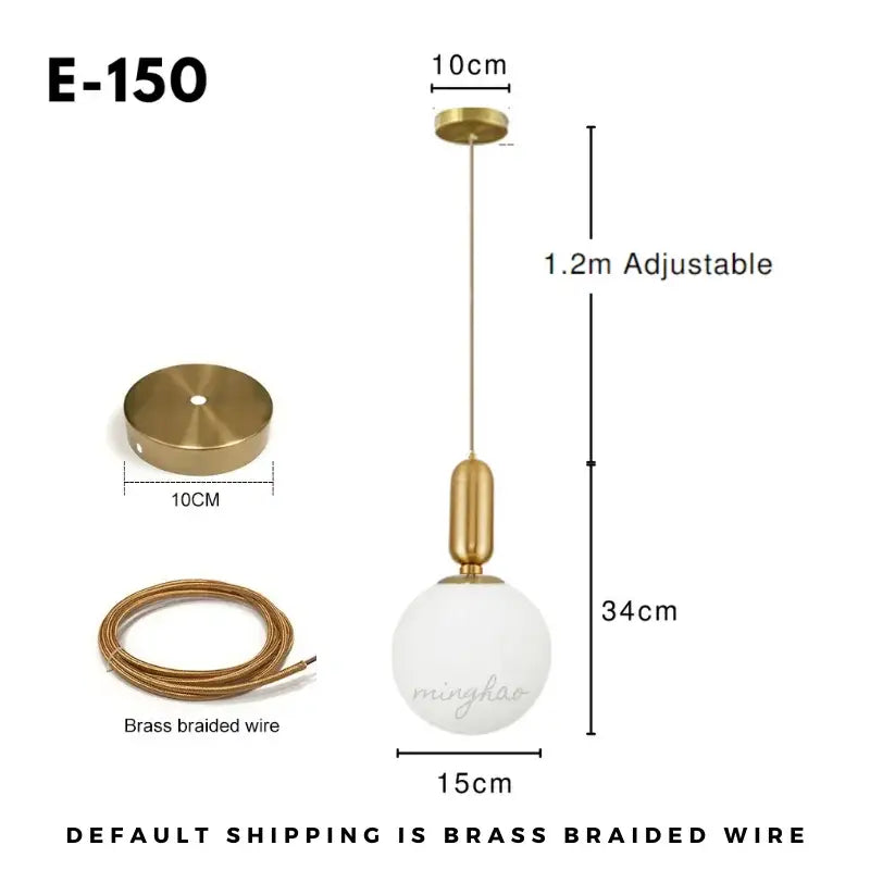 DecorBites Nordic glass ball pendant light with gold-finished brass and frosted white glass light source suspension