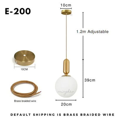 DecorBites nordic glass ball pendant light with gold-finished brass and frosted white glass ball light source suspension