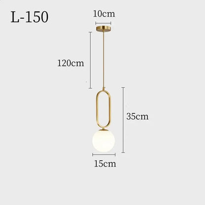 DecorBites™ nordic glass ball pendant light with gold-toned oval frame and frosted glass globe light source