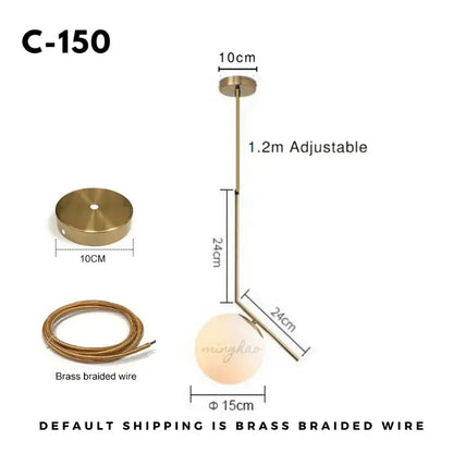 Decorbites™ nordic glass ball pendant light with frosted glass ball shade gold-toned brass and adjustable length