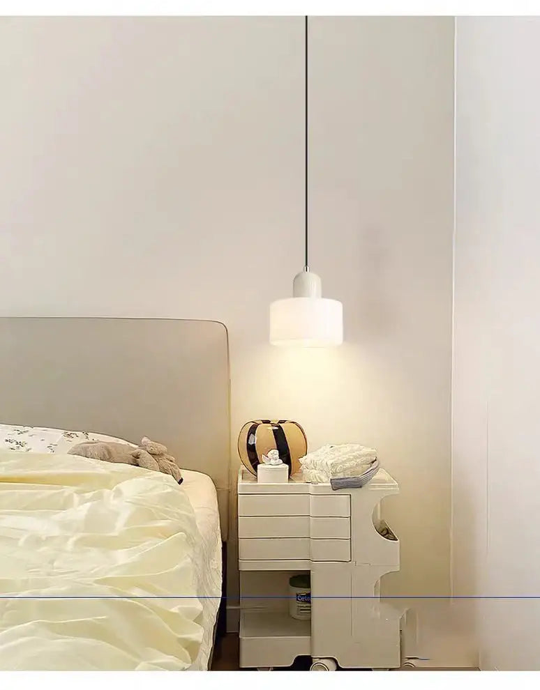 DecorBites™ nordic glass chandelier with minimalist white glass shade and thin black cord for bedroom and bar lighting