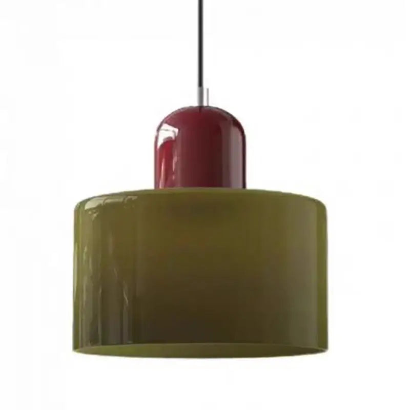 Decorbites™ nordic glass chandelier with olive-green cylindrical glass and red rounded top cap for bedroom and bar use