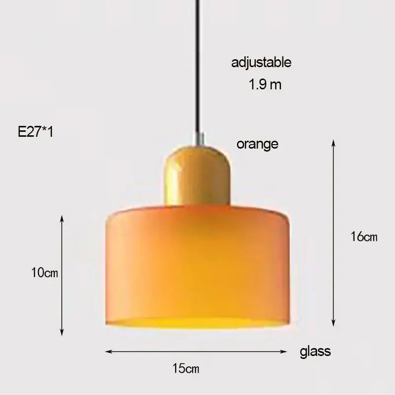 DecorBites™ nordic glass chandelier with orange cylindrical glass shade and metallic top for bedroom and bar lighting