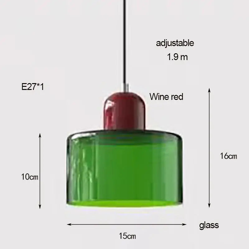 DecorBites™ nordic glass chandelier with wine red and green textured glass, adjustable cord, for bedroom and bar lighting