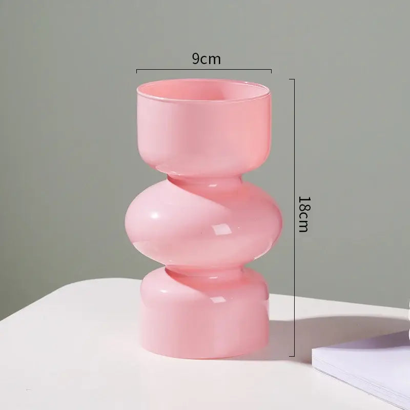 DecorBites™ nordic glass vase home decor with sleek translucent pink stacked rounded segments for stylish vase home decor