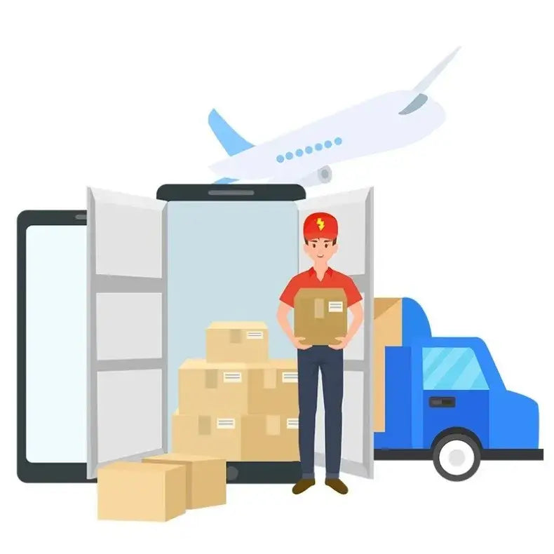 A delivery driver holding a box with decorbites nordic glass vase for home decor small transparent glass vase inside