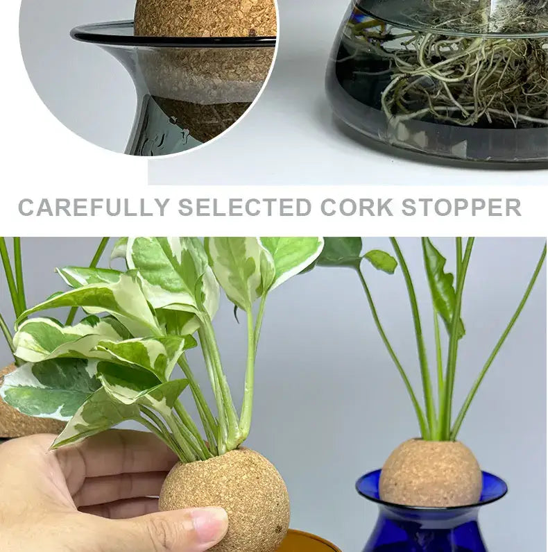 Decorbites™ nordic glass vase with natural brown cork stopper featuring textured surface for home decor use