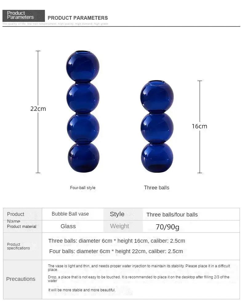 Blue glass nordic glass vase with sleek stacked spherical design for home decoration gift by decorbites