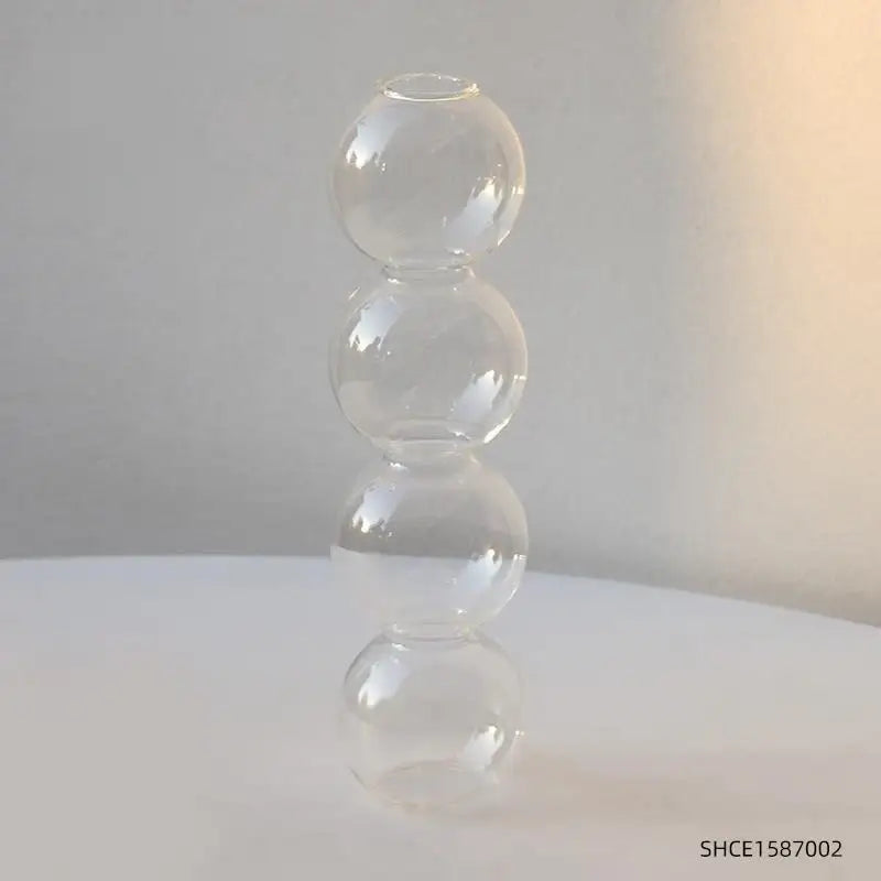 Clear glass nordic glass vase with four stacked spherical sections for home decoration and gift by DecorBites™