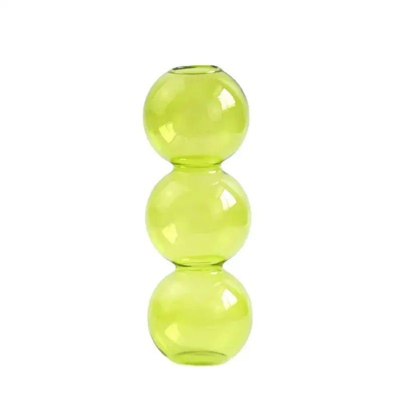 Translucent lime green nordic glass vase with three stacked spheres for home decoration by decorbites