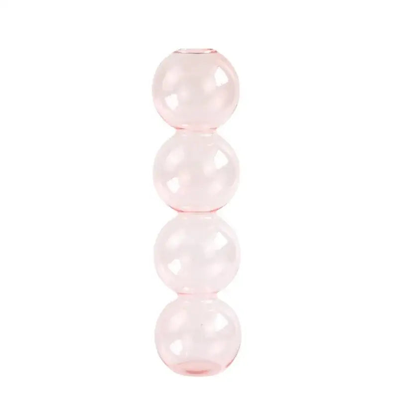 DecorBites™ nordic glass vase in translucent pink composed of four stacked spherical segments for home decoration