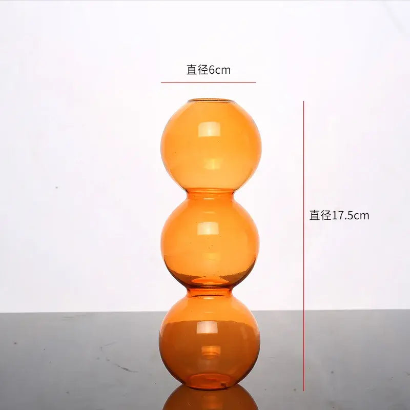 Transparent amber nordic glass vase with three stacked spherical sections decorbites home decoration gift