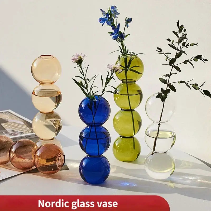 Decorbites™ nordic glass vase in amber cobalt blue and lime green translucent spherical glass segments for home decor