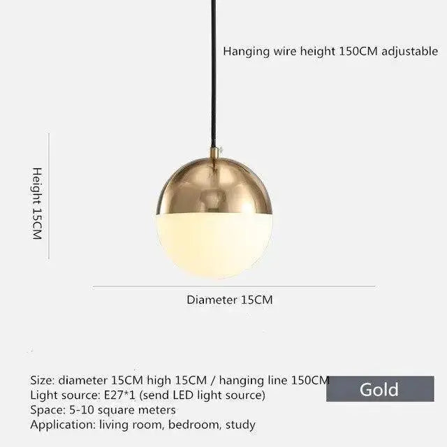 Decorbites™ nordic industrial spherical pendant light with gold finish, matte white half, and adjustable 150cm wire