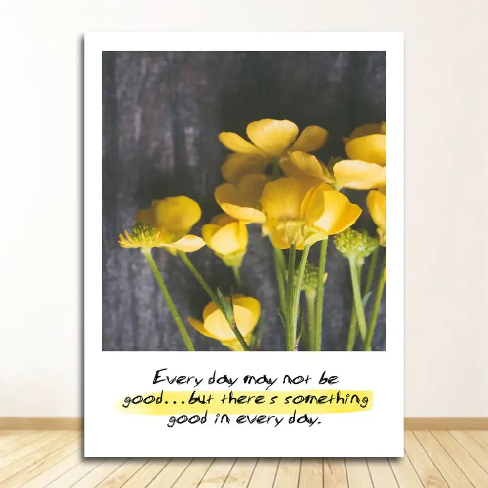 Decorbites™ nordic landscape canvas print set features yellow buttercup flowers on white-framed landscape canvas with inspirational text