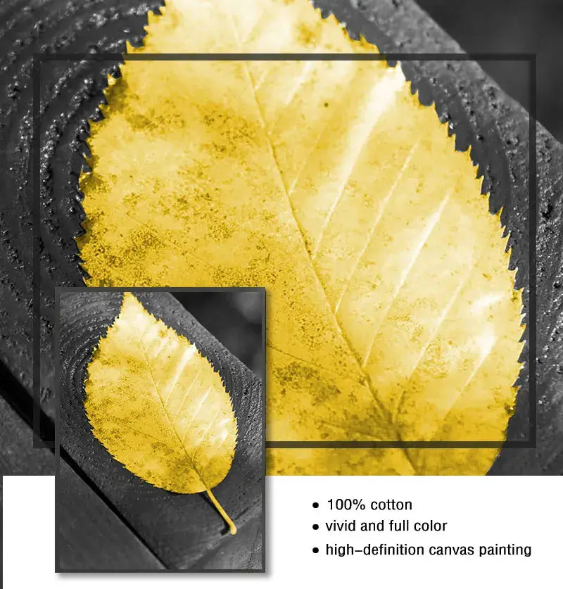 A vibrant yellow leaf on a 100% cotton canvas in the DecorBites™ Nordic landscape canvas print set
