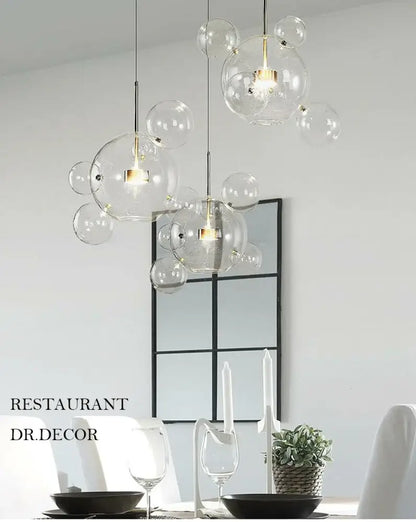 Decorbites™ nordic led bubble chandelier with clear glass bubbles and gold fixtures for living room or dining room lighting