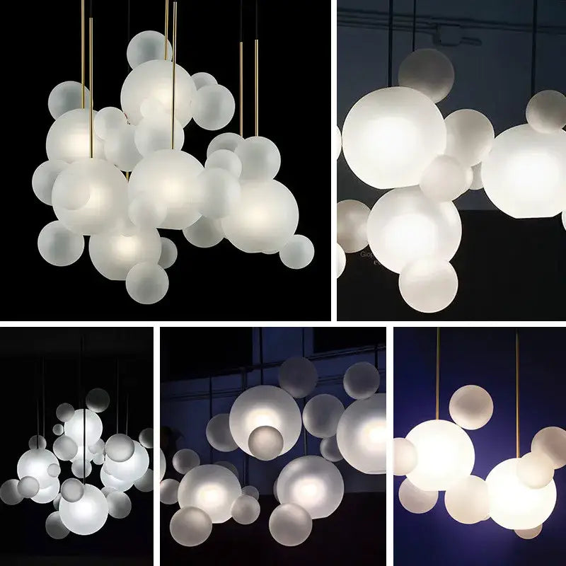 Modern decorbites nordic led bubble chandelier features frosted glass spheres and gold-toned rods for home lighting