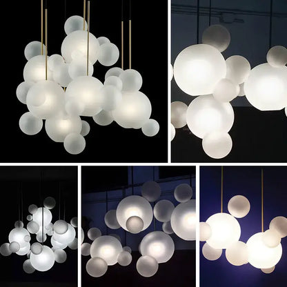 Decorbites Nordic LED bubble chandelier with frosted glass spheres and gold-toned rods for living room lighting