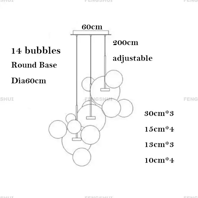 Modern DecorBites™ Nordic LED bubble chandelier with round base and adjustable hanging spheres in varying sizes