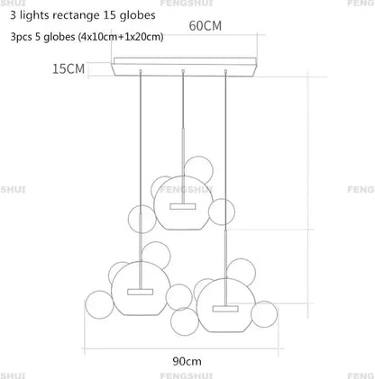 Modern minimalist decor led pendant light with spherical globes and rectangular mount for living room and dining room use