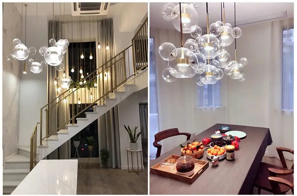 Decorbites™ nordic led bubble chandelier with clear glass spherical bulbs and gold-toned metal accents for modern decor led lighting