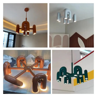 Modern DecorBites™ Nordic U-shaped led ceiling chandelier in warm brown with integrated LED lights for home decor