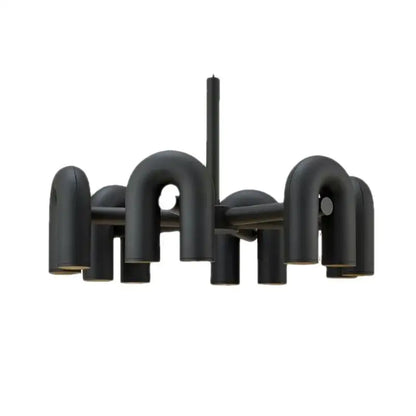 Black matte metal decorbites™ nordic led ceiling chandelier with curved u-shaped arms and cylindrical light fixtures