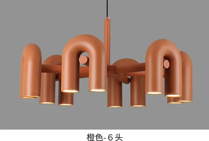 DecorBites™ nordic led ceiling chandelier with terracotta curved pipe arms and cylindrical light fixtures for modern home