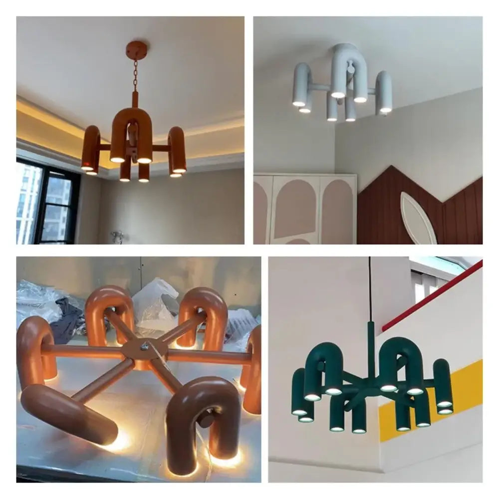 Modern decorbites™ nordic u shape led chandelier in matte warm brown with multiple arms for living room home decor