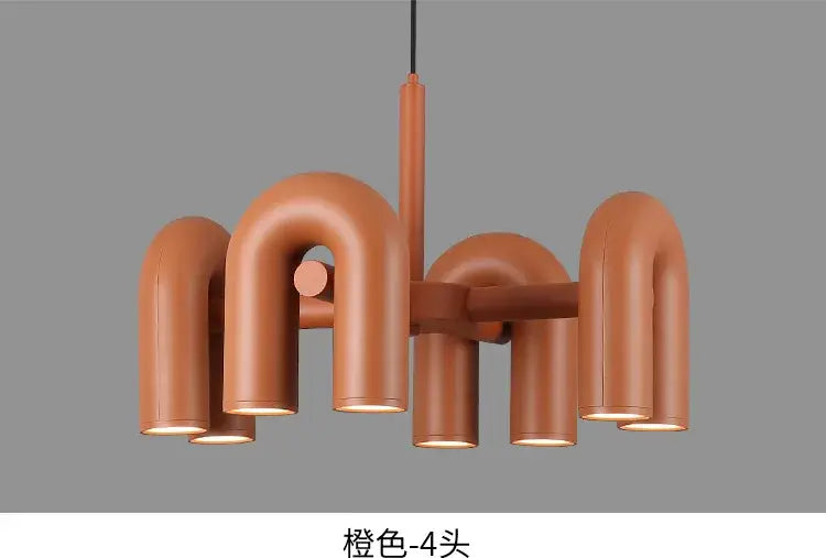 DecorBites™ nordic led chandelier in terracotta with metallic finish and curved u shape arms for living room home decor