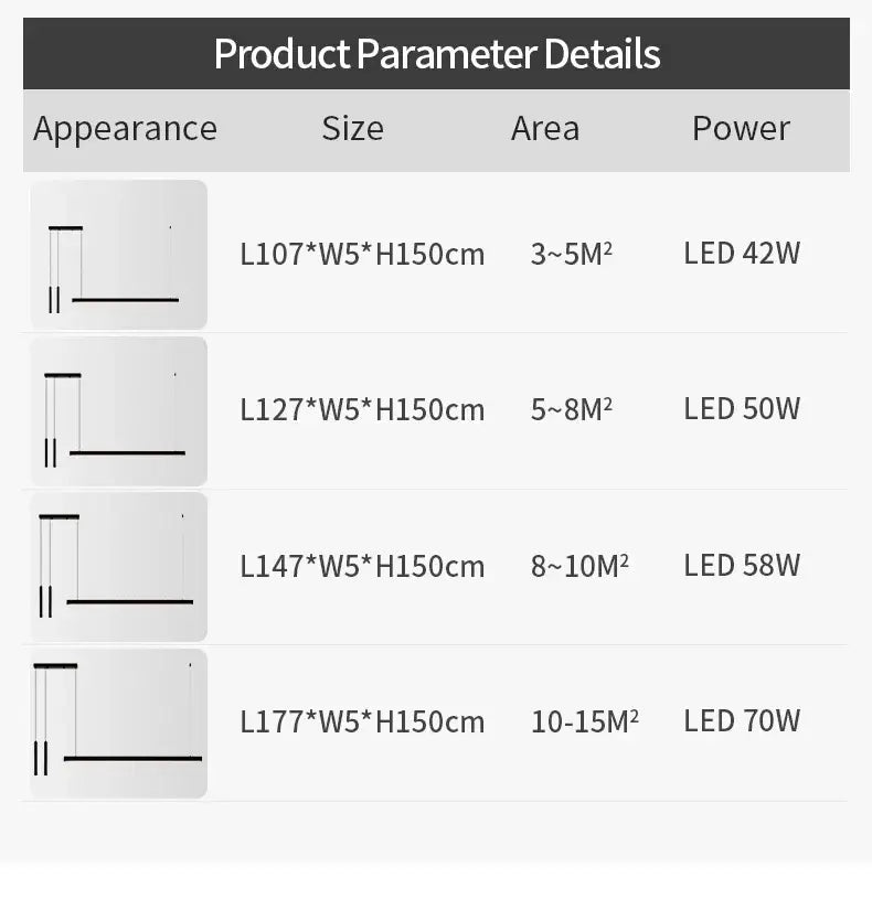 DecorBites™ nordic led chandelier with rectangular design and adjustable lengths from 107 to 177 cm for home lighting