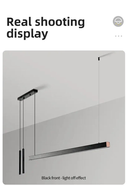 Modern black nordic led chandelier with sleek minimalist design and subtle wood accent for home lighting by DecorBites
