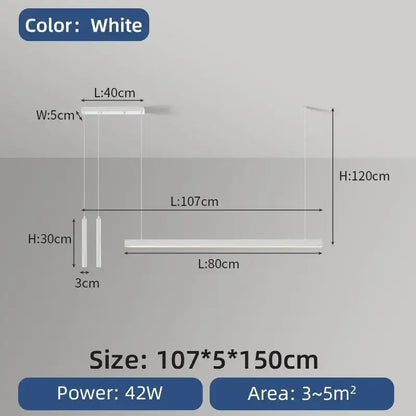 White modern minimalist nordic led chandelier with sleek linear design and slim vertical elements for home lighting