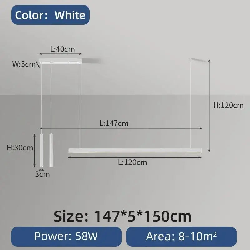 White modern minimalist nordic led chandelier with sleek linear design and slim vertical accents for home lighting